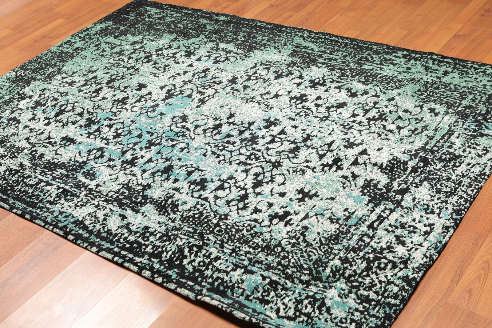 5’2″ x 7’4″ Handmade Erased Pattern Flatweave Area Rug Contemporary Aqua