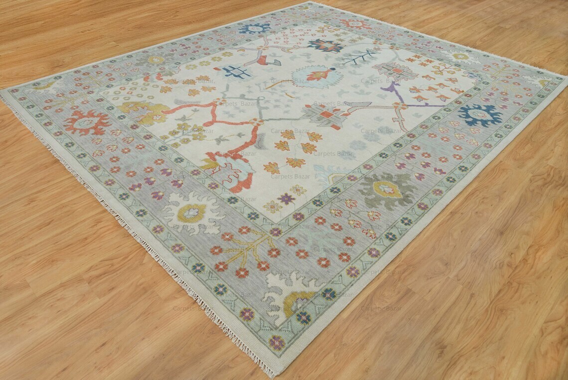 10×8 New Oushak Rug Cream Contemporary Hand Knotted Living Room Area Rug Home