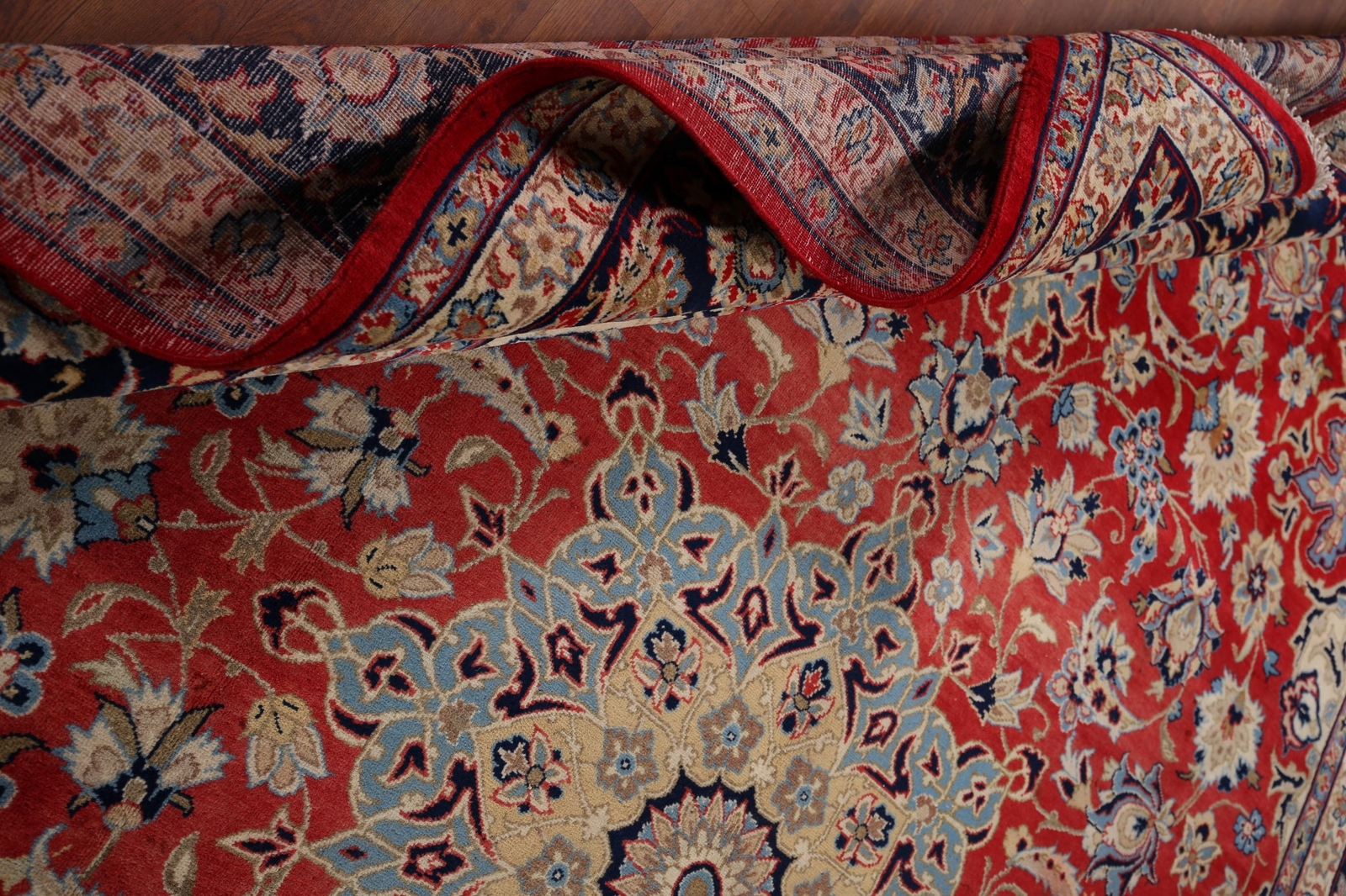 Traditional Najafabad Red/ Navy Blue Area Rug 9×13 Wool Handmade Room Size Rug
