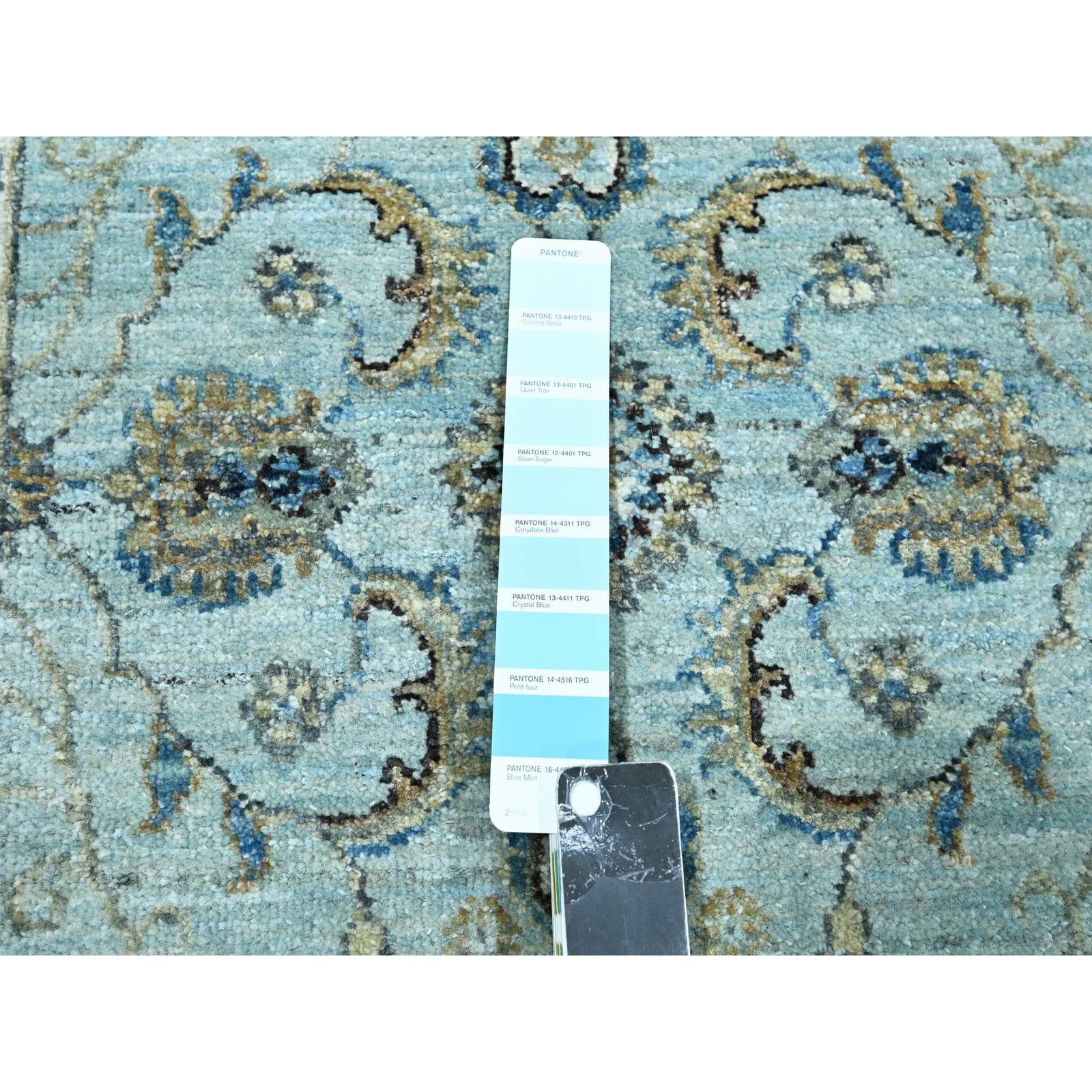 2’7″ x 14′ Sky Blue Agra Flower Vines Design Wool Hand Knotted Runner Rug R76116