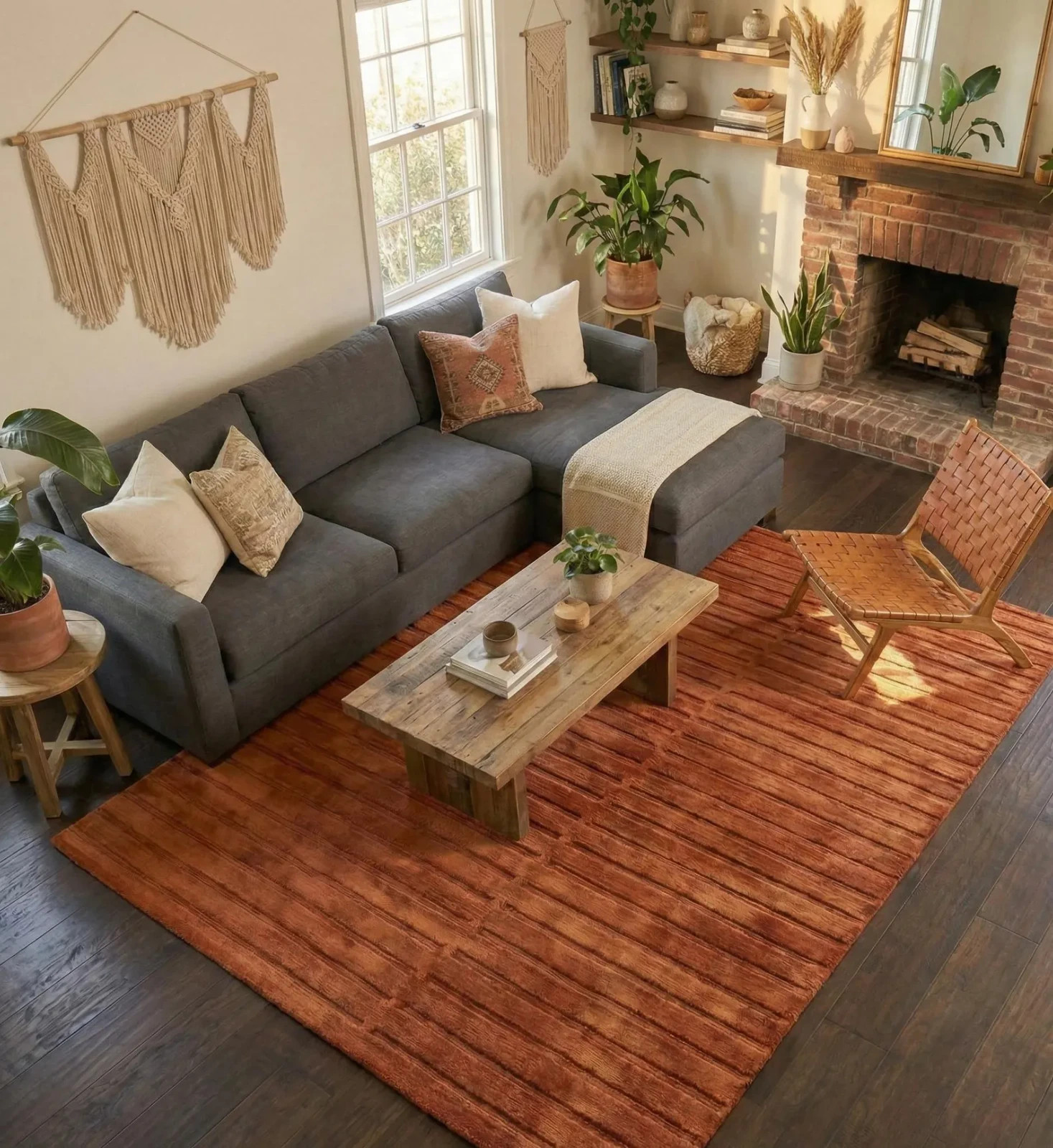 Burnt Orange Hand Tufted Wool Rug | Modern Rust Area Rug | Textured Minimalist