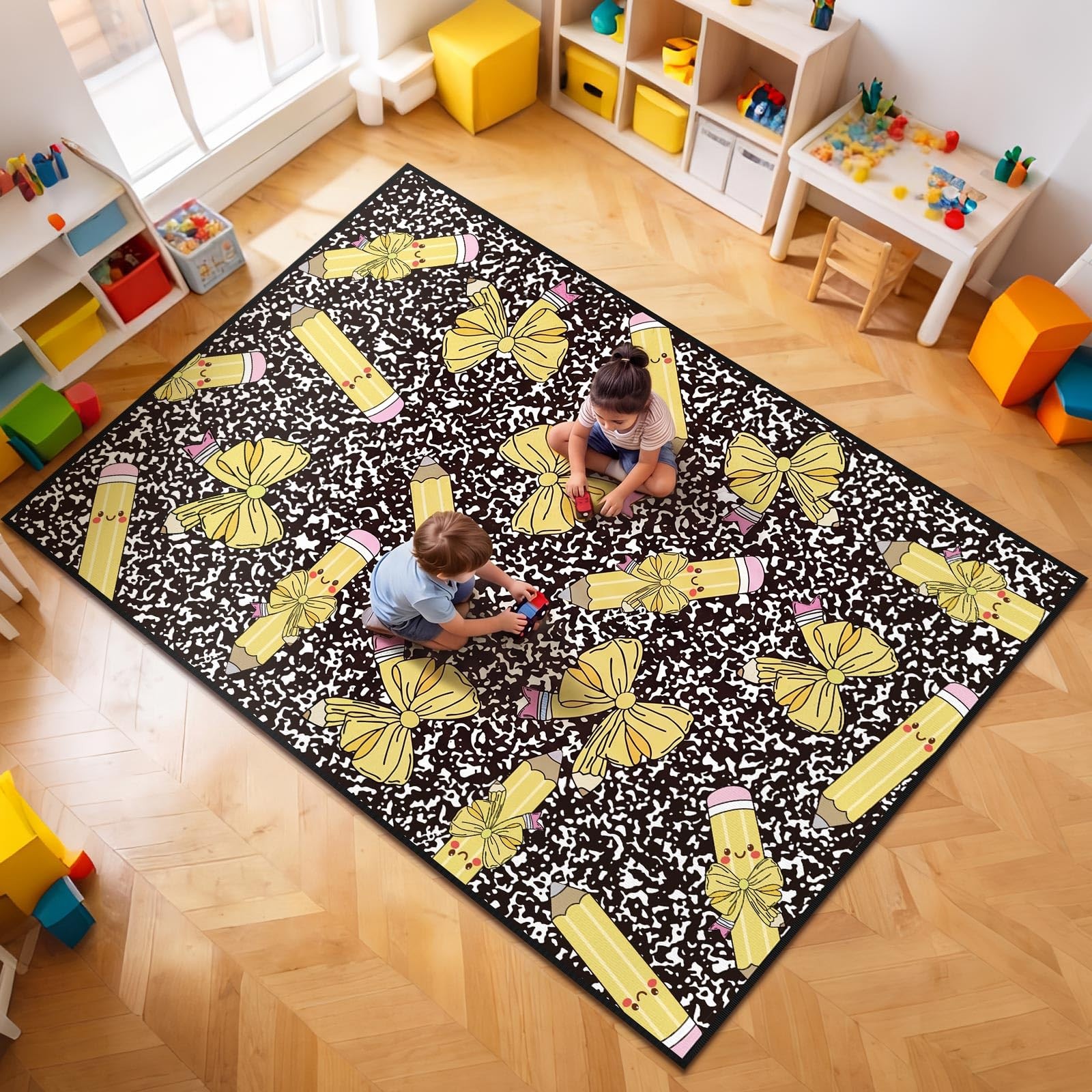 Teenyyou 5 x 7.6ft Large Classroom Rug with Bow Pencil Elementary Educational…