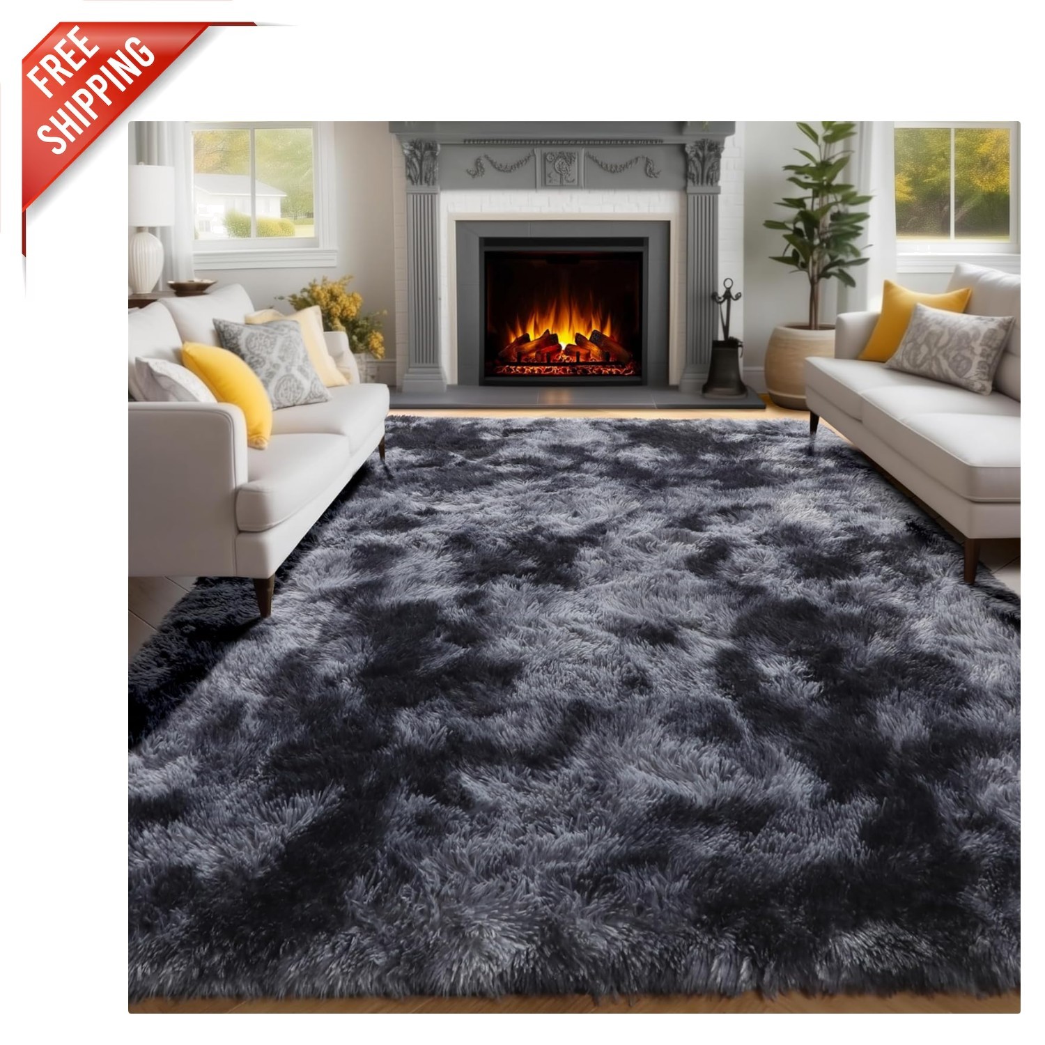 Elegant Abstract Shag 5×8 Ft Area Rug in Tie-Dye Grey – Machine Washable