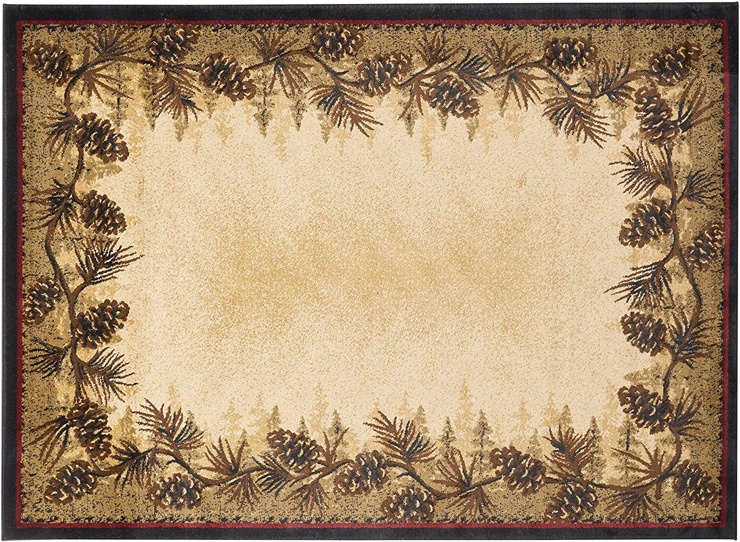 Mount Le Conte Area Rug Mat Lodge Cabin Pine Cone Green Beige *FREE SHIPPING*