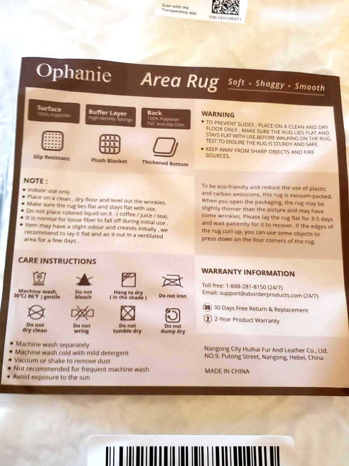 Shag Area Rug White Fluffy New 4×5.5′ Shrink Wrap Machine Washable Non-Slip
