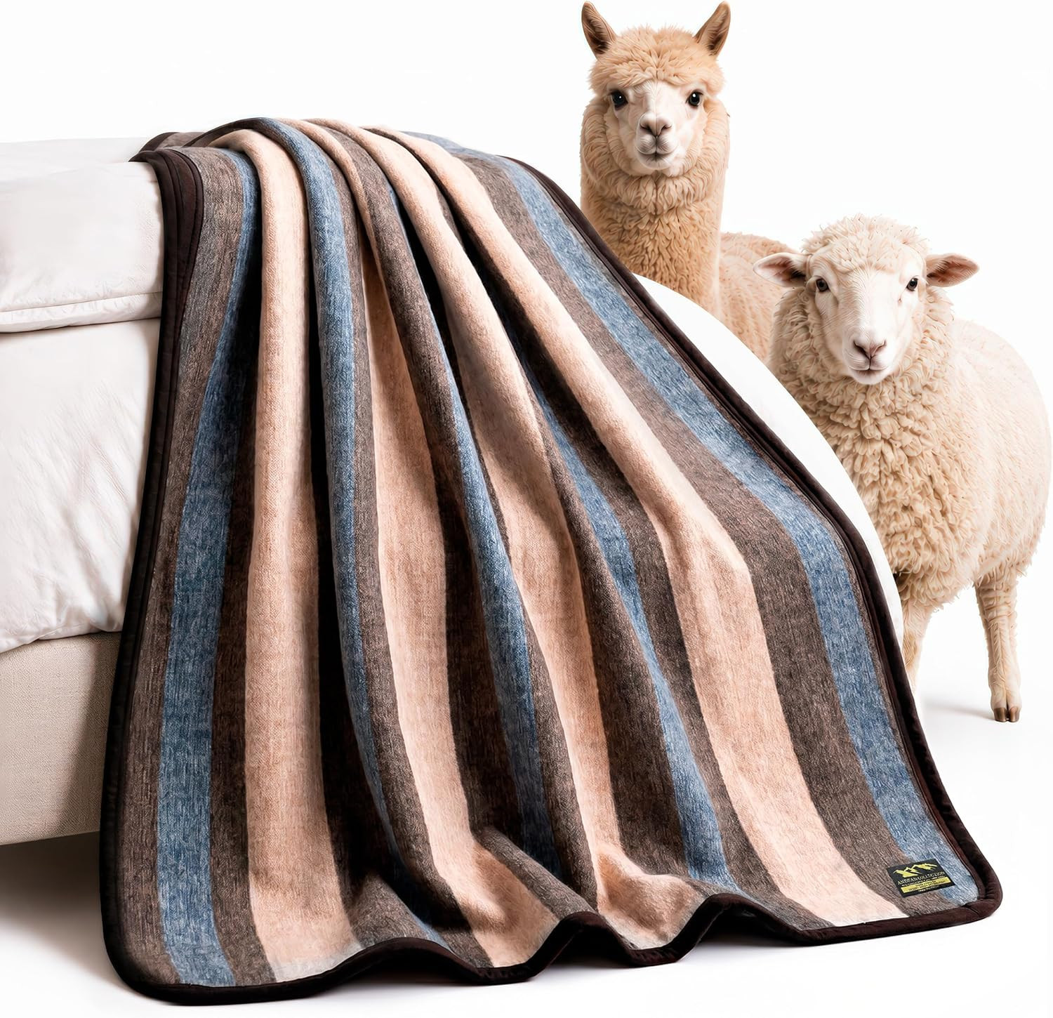 100% Alpaca Merino Wool Blanket Twin Heavyweight Warm Winter Blanket Earth Tones