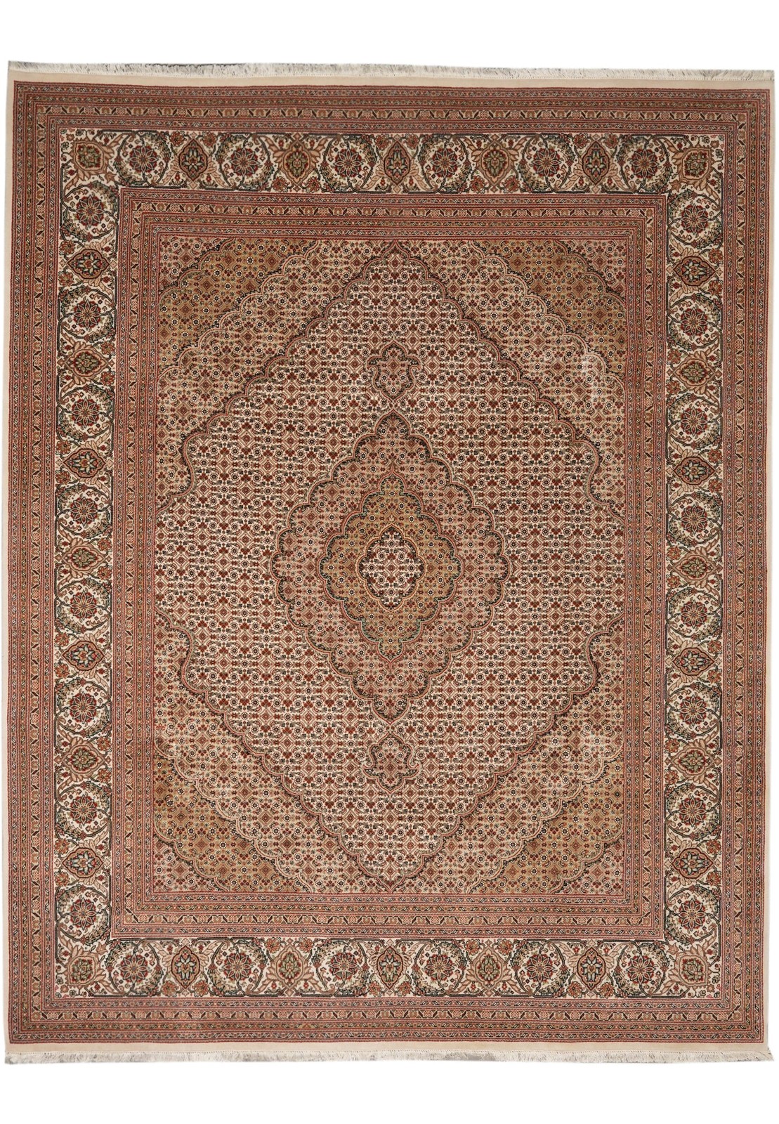 8.4 x 10.1 Earthy Colors High Wool and Silk Rug Tabriiz Mahii Beige #F-4471