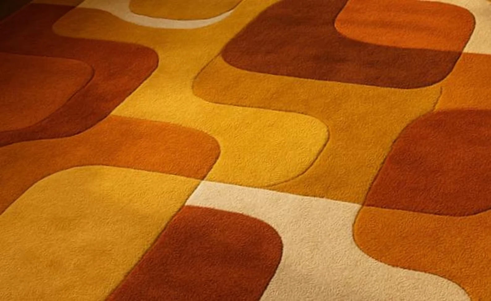 Mid Century Modern Wool Rug Geometric Area Rug Burnt Orange Mustard Yellow