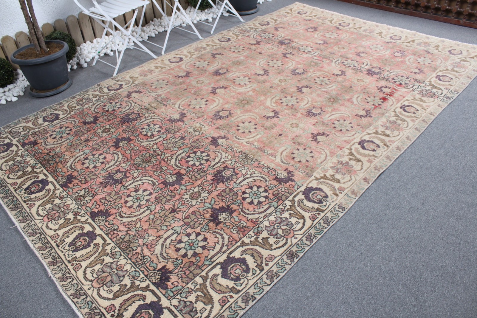 Vintage Turkish Rug 6,8×11,1 ft (208×337 cm), Pink Purple Oriental Rug
