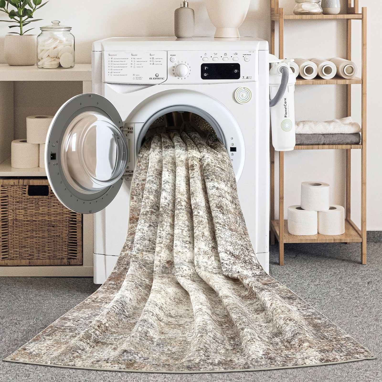Area Rug 8×10 Washable Low Pile Neutral Abstract – Soft Indoor Living Room