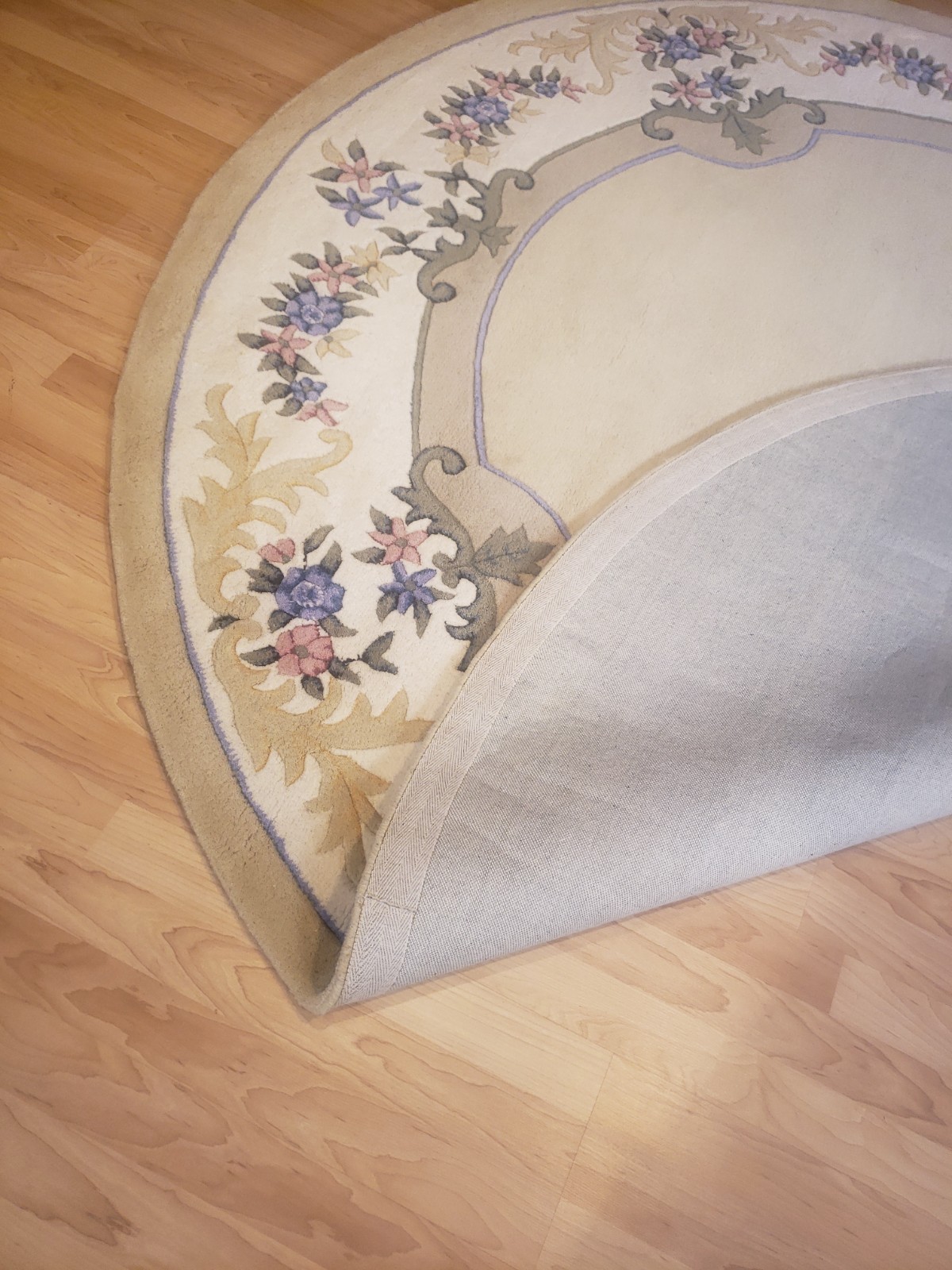 Brand New W/Tags Designer Handmade Wool Beige Round Border Rug 8’x8′ Tag $2,200