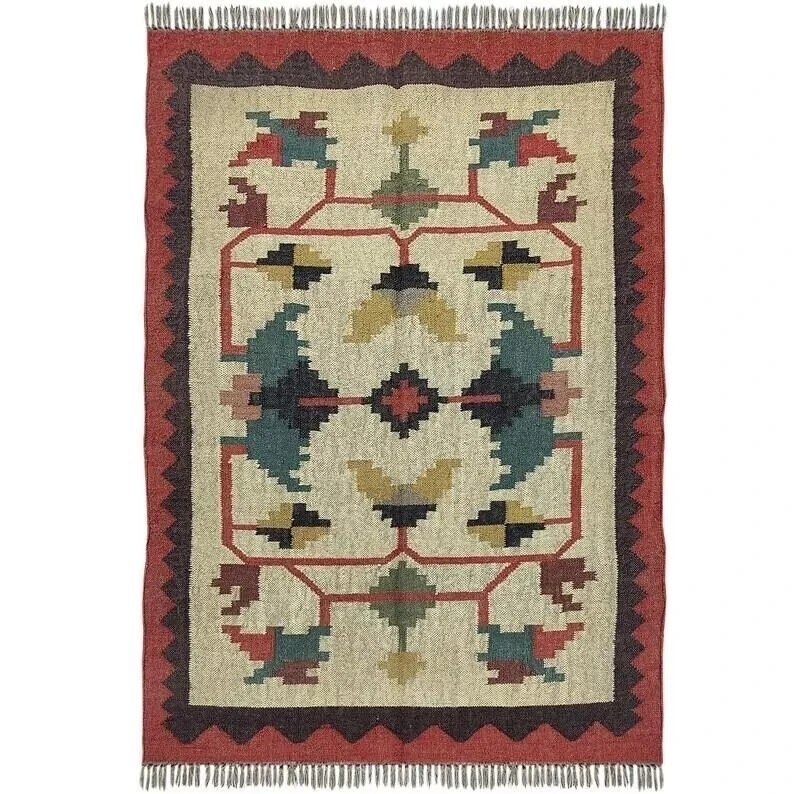 Rug Wool Jute Rug Natural Handwoven Living Carpet Vintage Kilim Rug Traditional