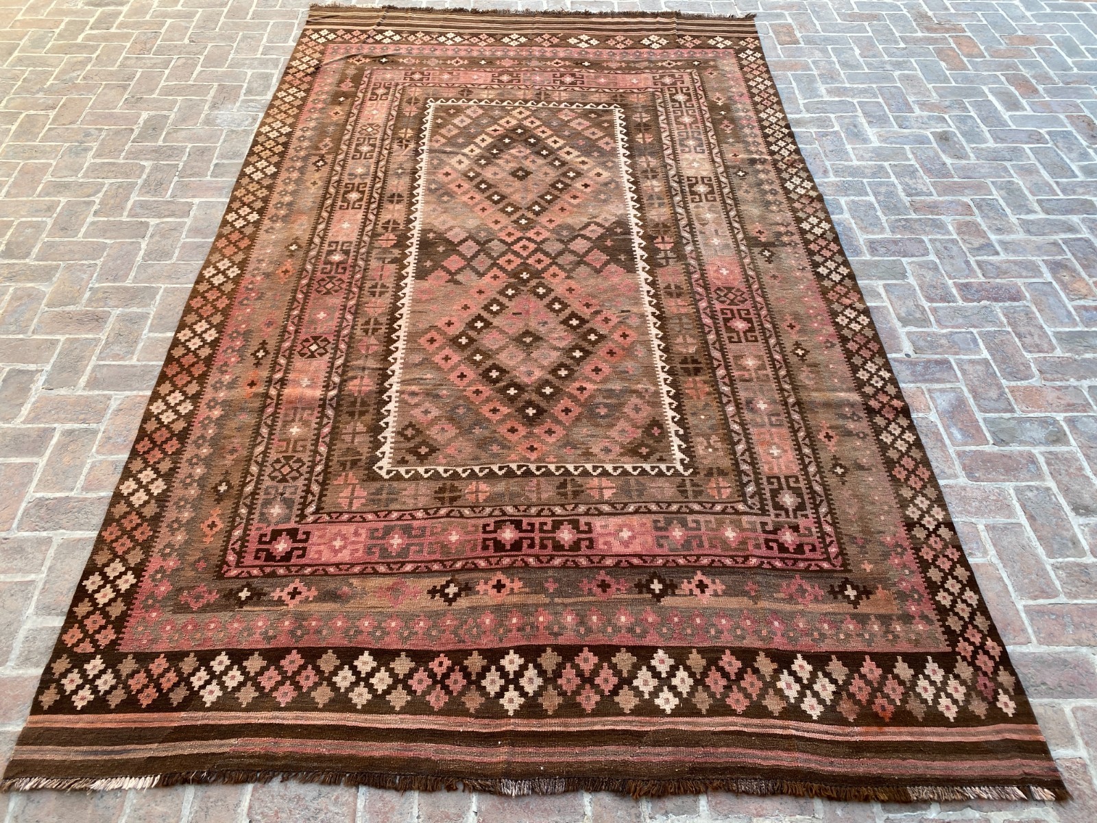 Vintage Kilim Rug 8.2×13.4 Faded Terracotta Pink Tribal Boho Wool Area Rug