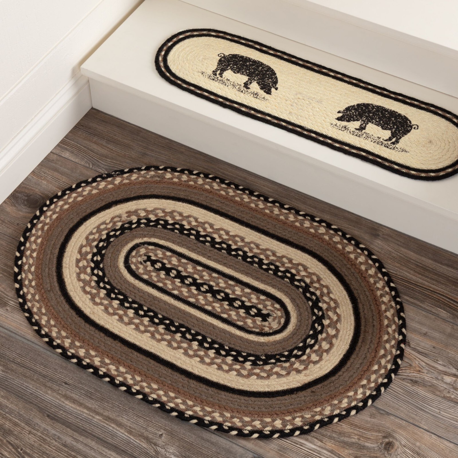 Sawyer Mill Charcoal Creme JUTE RUG Oval w/ Pad 20×30 White Grey Taupe Black