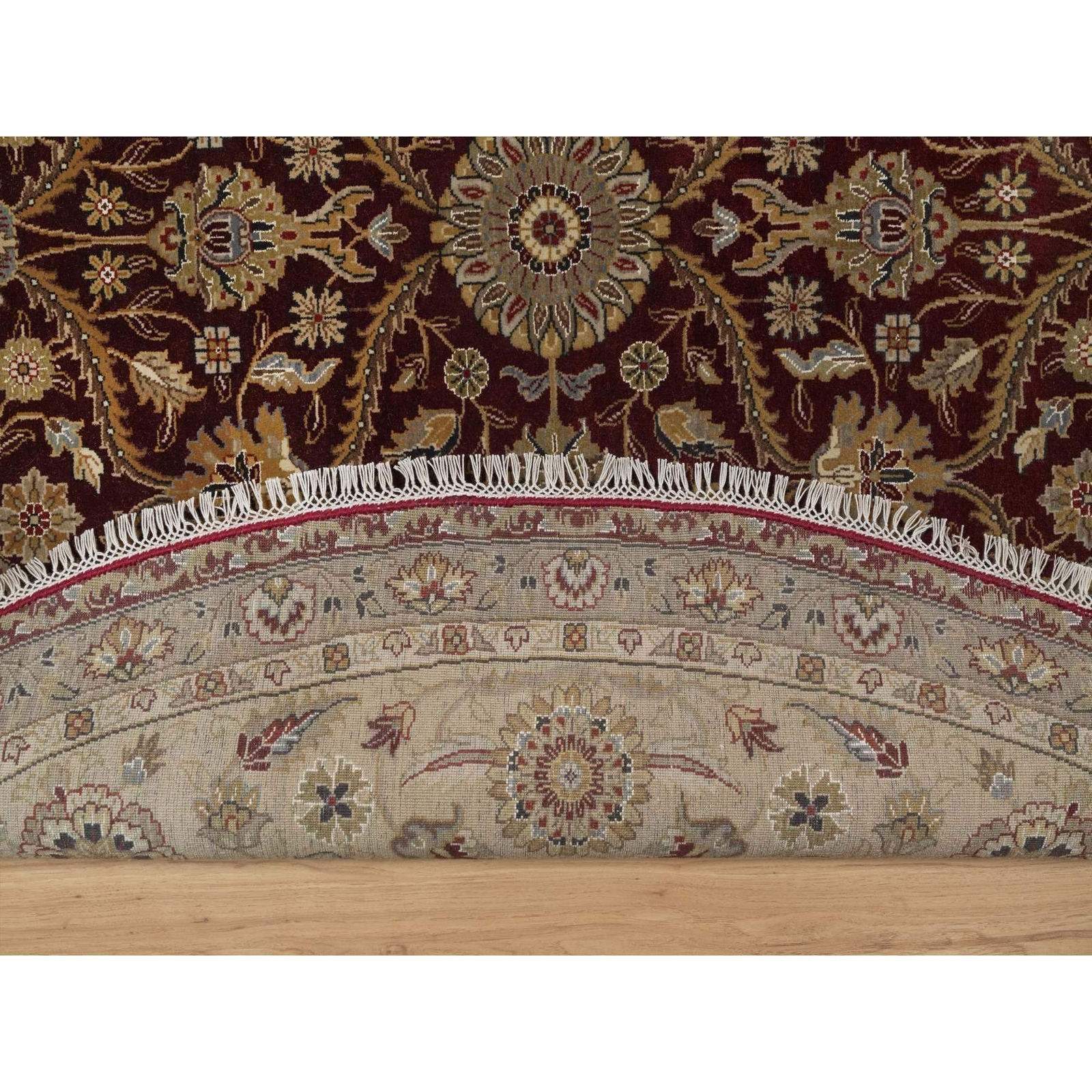 8’1″x8’1″ Wine Red Hereke Design Wool and Silk Hand Knotted Round Rug R91438