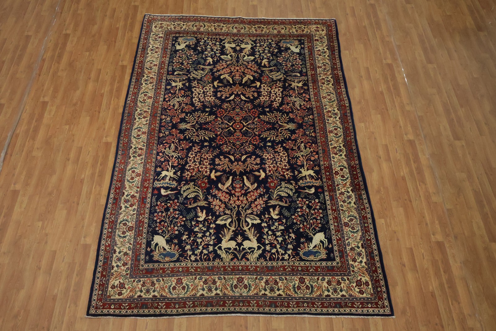 Animal Design Blue Area Rug 7×11 Ft Handmade Oriental Floral Wool Carpet