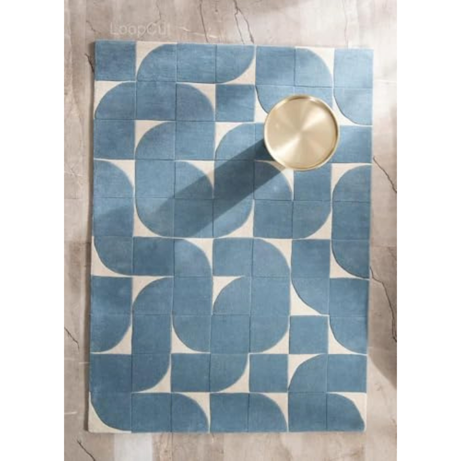 Luxury Hand Tufted Wool Rug Blue & Cream Geometric Living Room Carpet 9X12,13X15