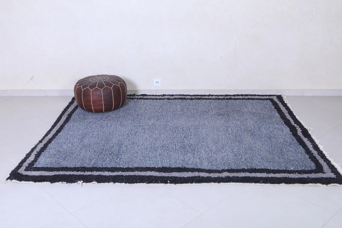 Moroccan rug 6.4 x 8.2 Feet Bordered rug – Moroccan blue rug – Hand knotted rug