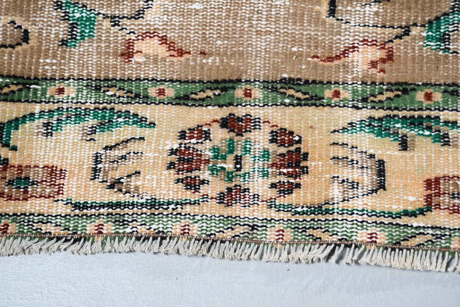 Turkish Vintage Rug, 6,2×9 ft Rug, Brown Green Bordered Wool Rug