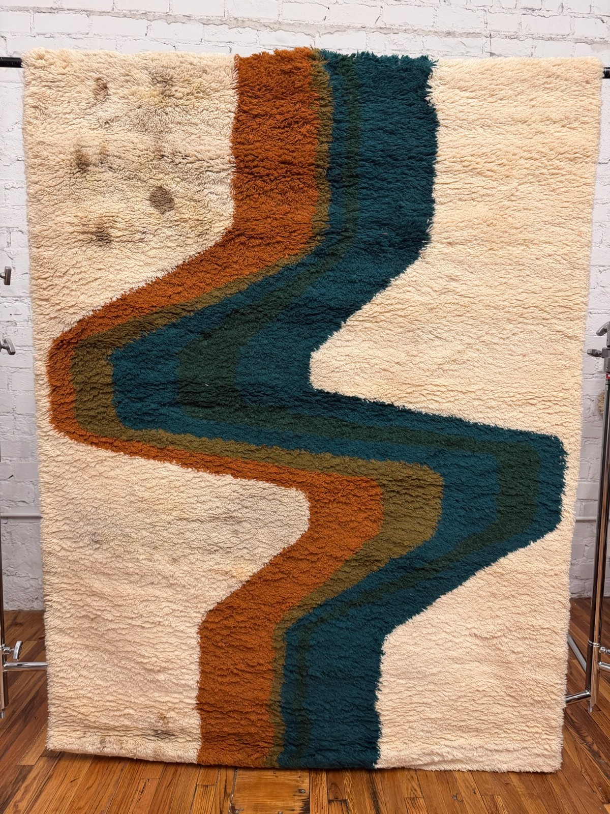 60s Hojer Eksport Wilton Lightning UNUSED Danish Rya Rug Modern Mid Century Wool