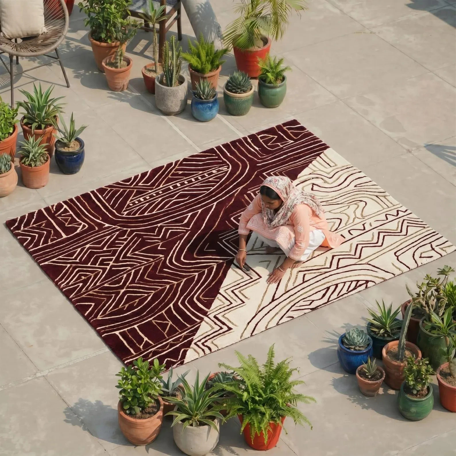 Den Modern Burgundy Beige Mudcloth Pattern Textured Area Rug 5×8 6×9 Living Room