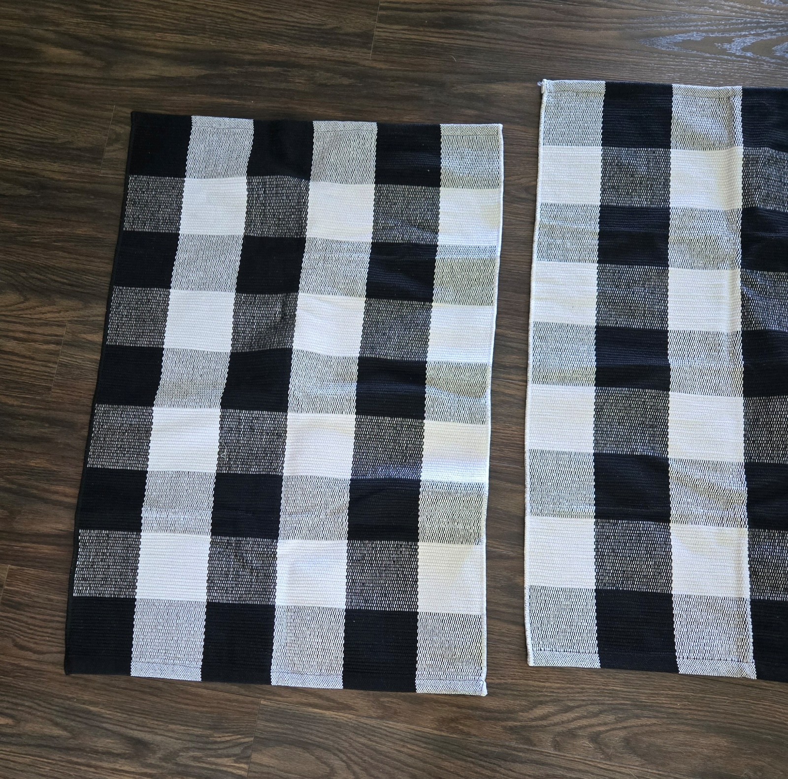 Farmhouse/Cottagecore Style White & Black Plaid Cotton/Poly Area Rugs Set of Two