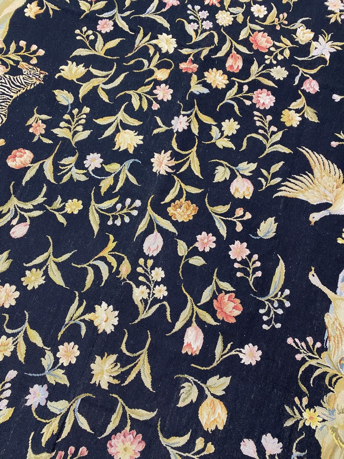 6.0 x 9.0 Needle Point English Garden NICE ANIMALS BLACK #F-6920