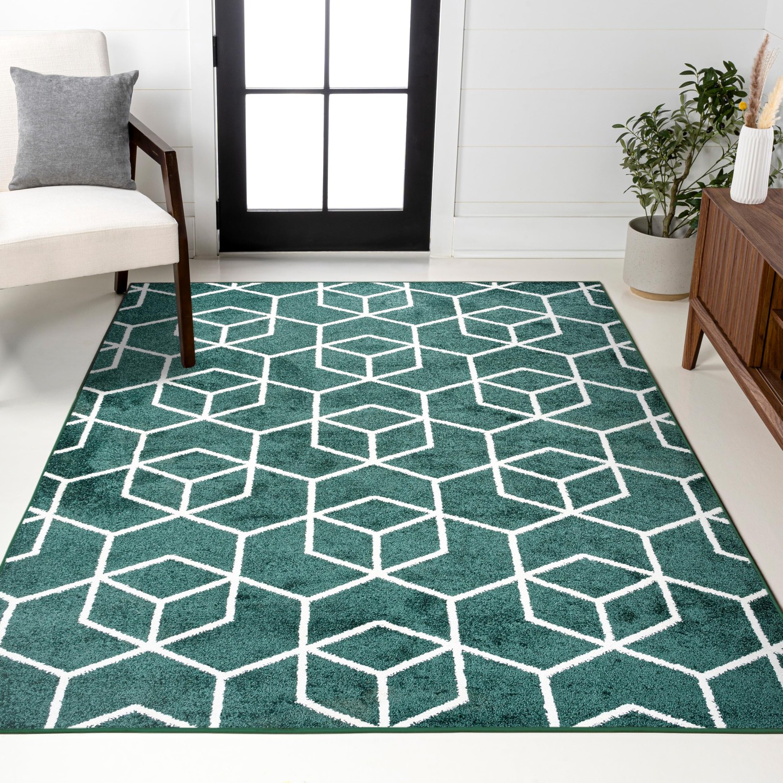 Jonathan Y Tumbling Blocks Green/White Indoor Area Rug 4X6