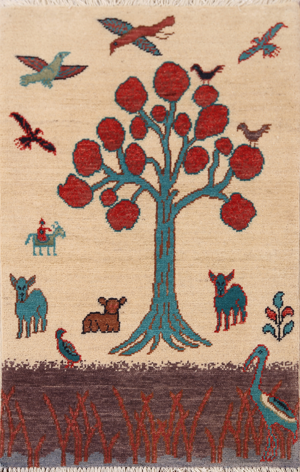 Ivory Wool Animals Design Ziegler Handmade Accent Rug Foyer Carpet 2×3