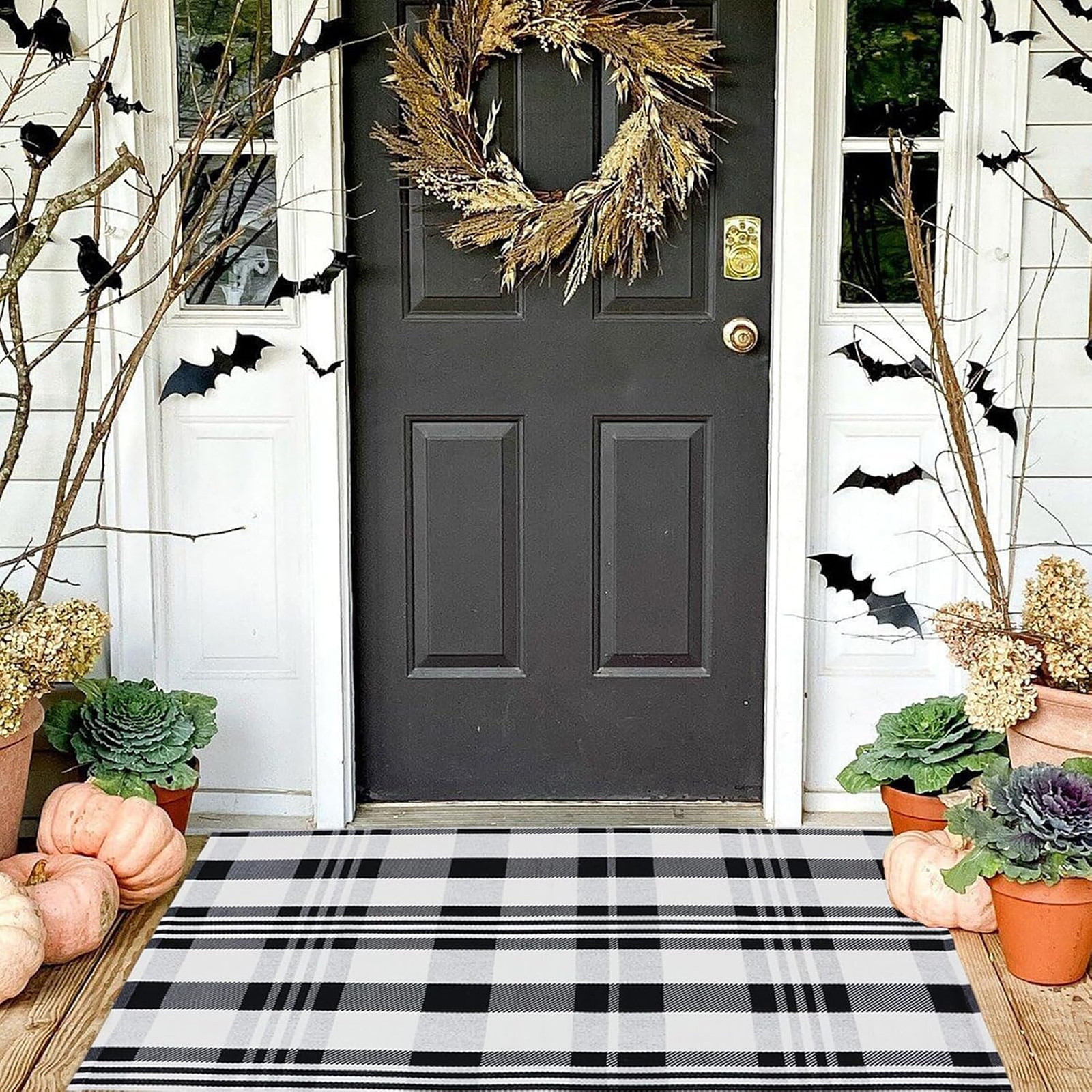Fall Plaid Rug 2’4 x 3’7 Cotton Check Indoor Outdoor Farmhouse Entryway Rug