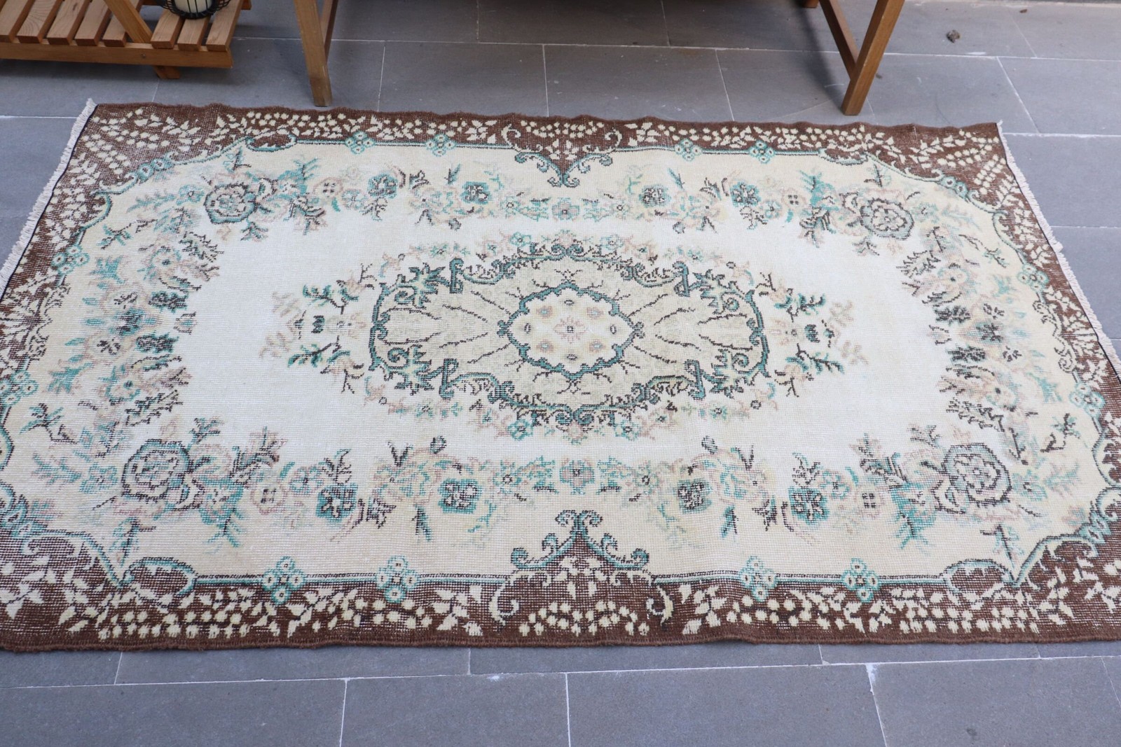 Turkish Vintage Rug 3,9×6,7 ft (118×203 cm), Rug Brown Blue Rug