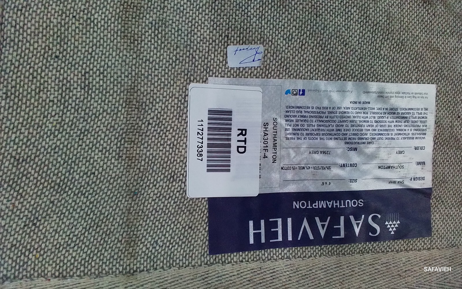 GREY 4′-0″ x 6′-0″ Back Stain Rug, Reduced Price 1172773387 SHA301F-4