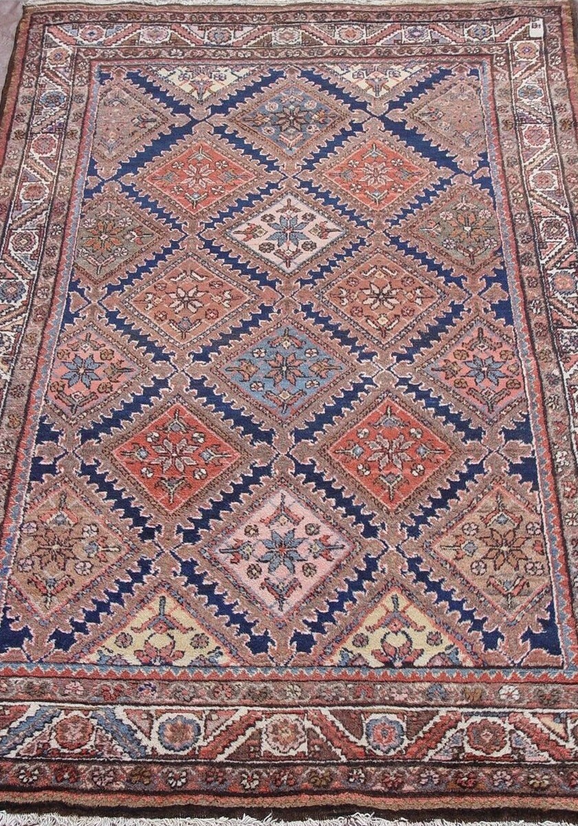 4’6″ x 7′ ANTIQUE KURDISH TRIBAL HAND KNOTTED WOOL DIAMOND DESIGN RUG