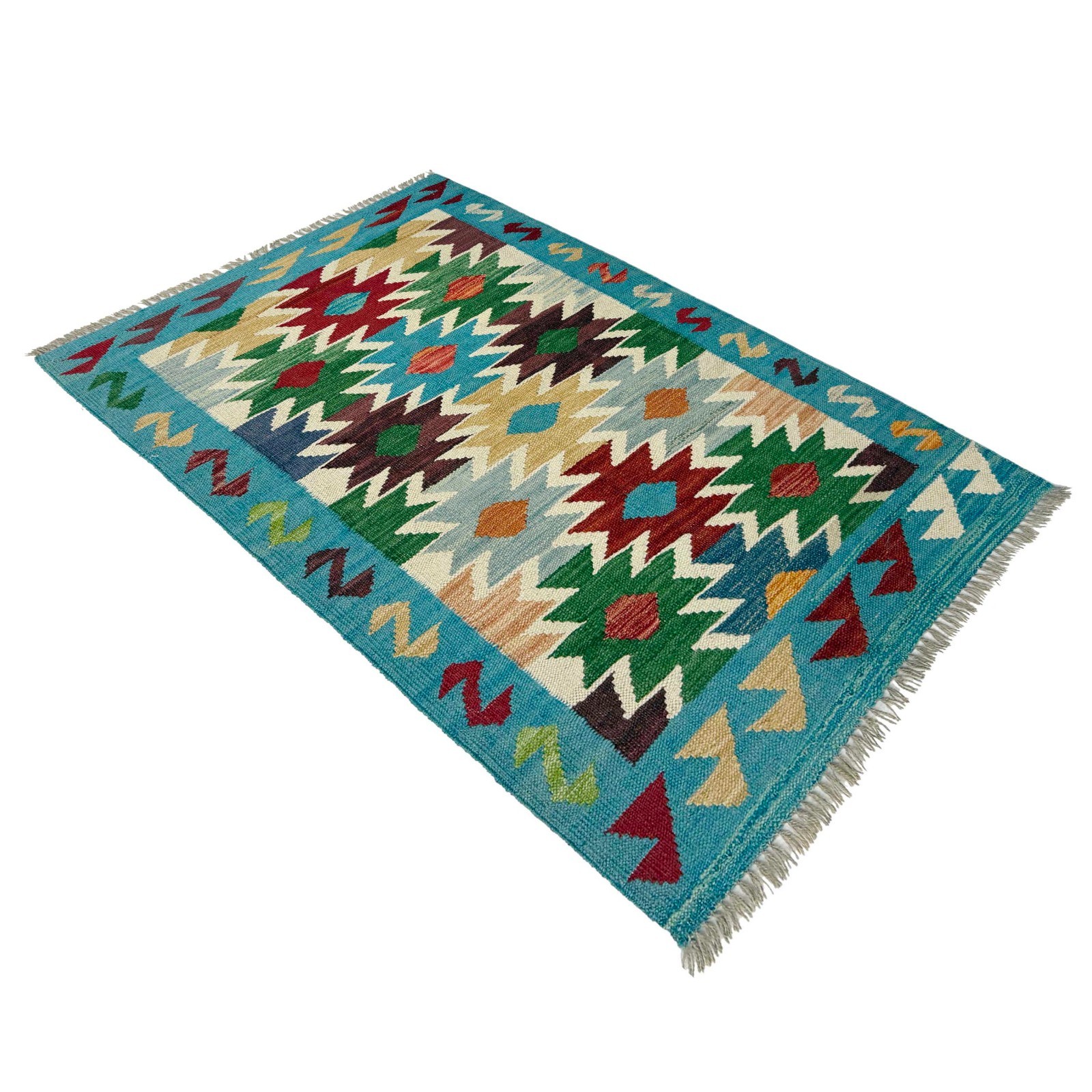 Turkish Kilim Handmade Geometric Woolen Rug 2.8×4.1Ft Flat Rug Woolen Rug R38951