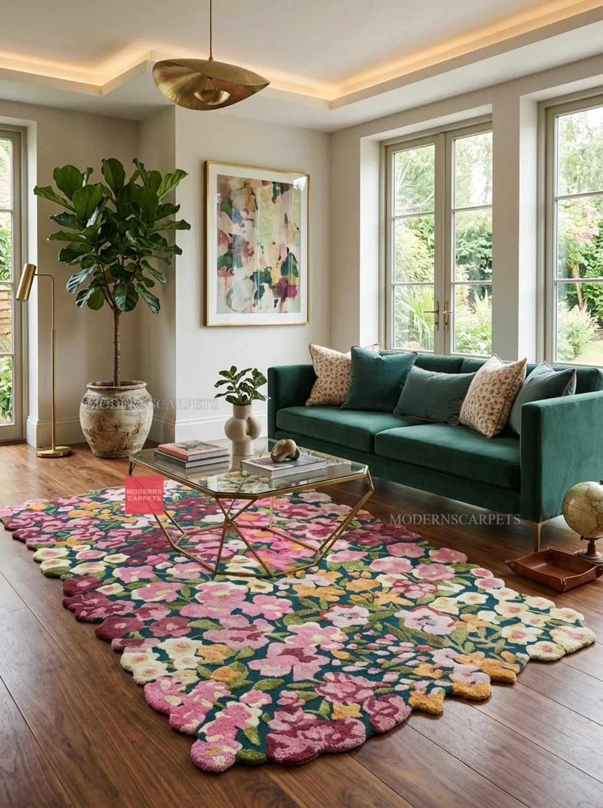 NEW Cassia Pink Floral Hand-Tufted wool and viscose Area Rug Carpet