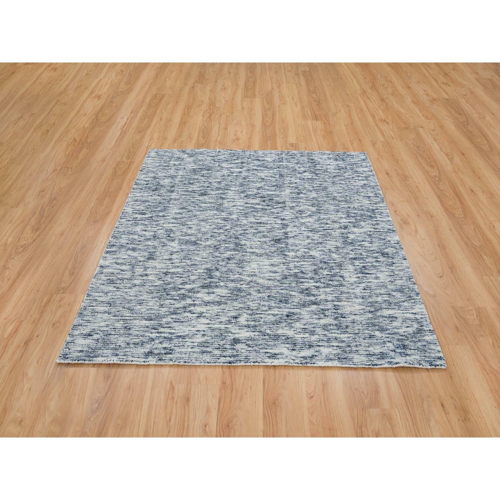 6′ x 6′ Blue Modern Striae Design Pure Wool Hand Loomed Square Rug R65438