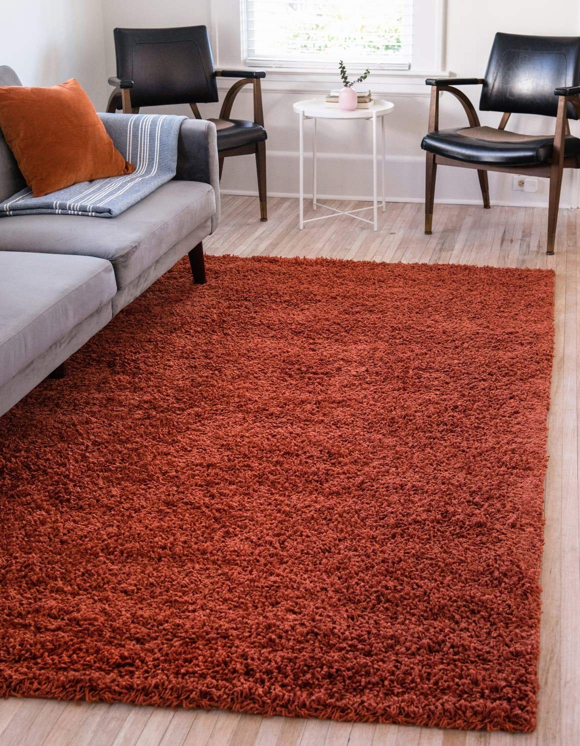 Unique Loom Solid Shag Collection Area Rug 4 1 x 6 1 Rectangle, Terracotta