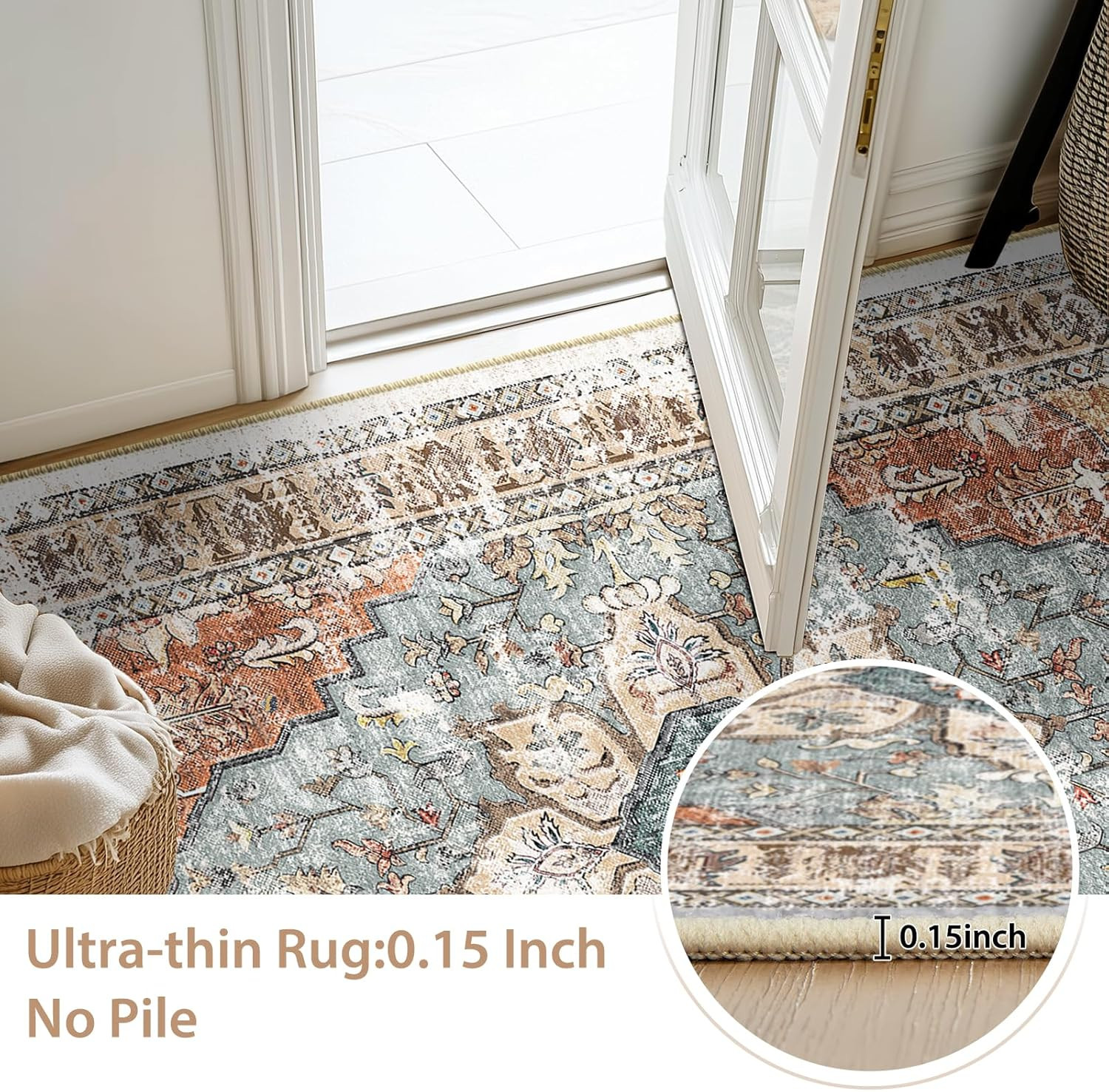 8X10 Area Rug Washable Rugs for Living Room, No Pile Boho Carpet for Entryway Be