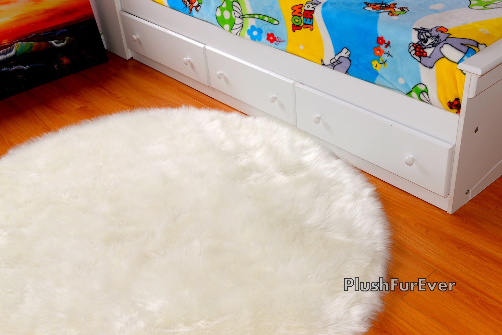 Black Friday 5′ Warm White Round Area Rug Faux Fur Sheepskin Made in USA