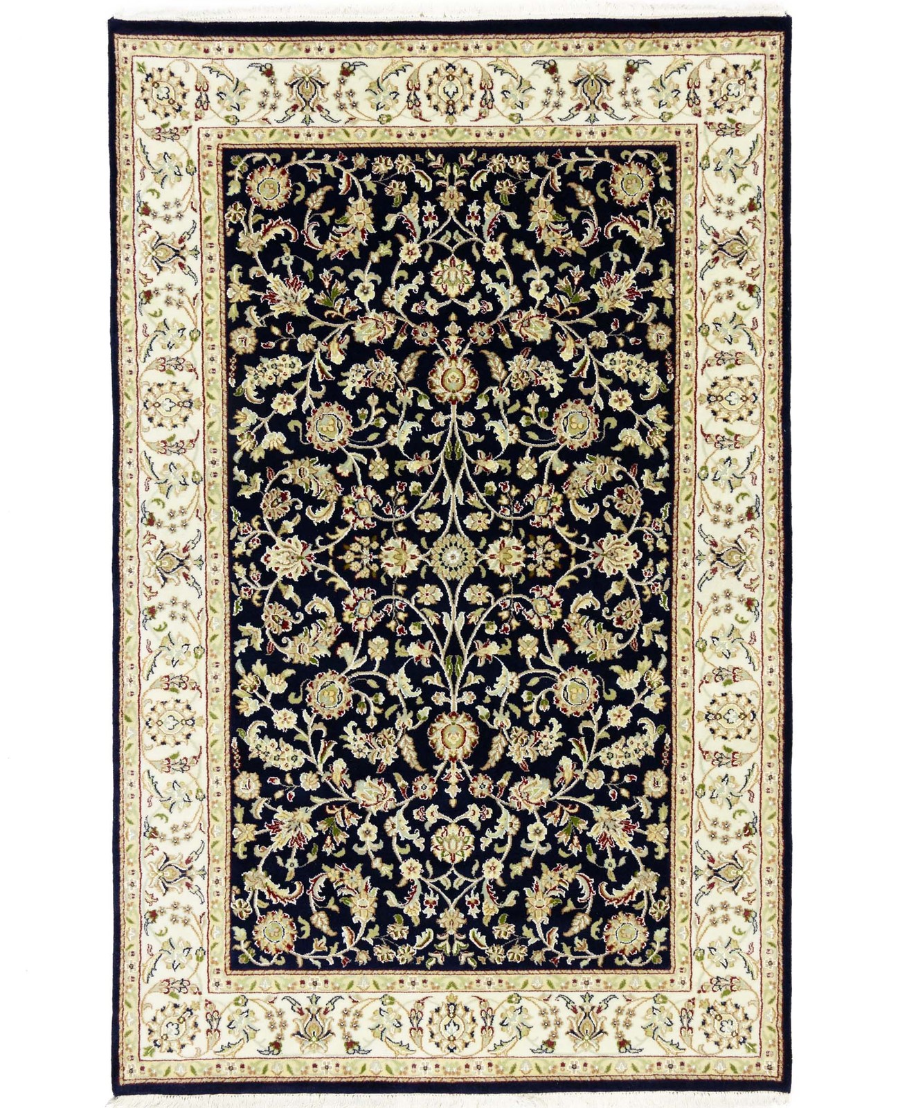 Handmade Indo-Nain Oriental Wool Rug Allover Floral Style Entryway Carpet 5X8 ft
