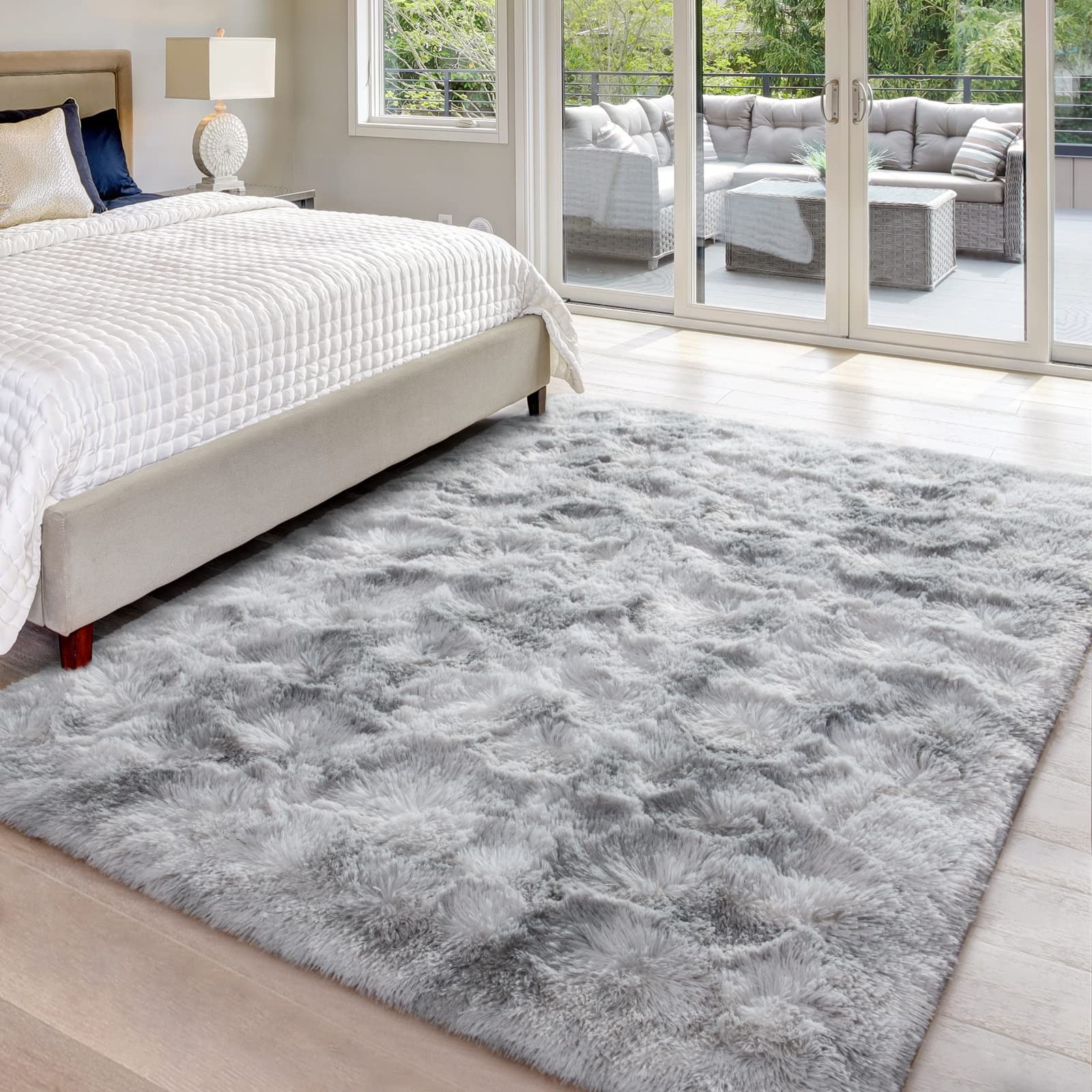 4×6 Large Washable Area Rugs for Living Room Tie-Dyed Light Grey