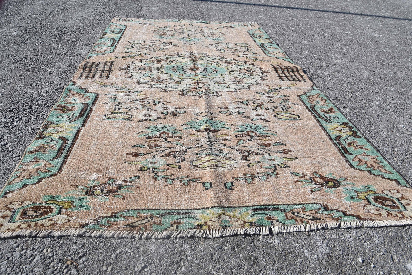 Vintage 4,6×7,8 ft Rug, Area Turkish Rug, Beige Green Camouflage Rug