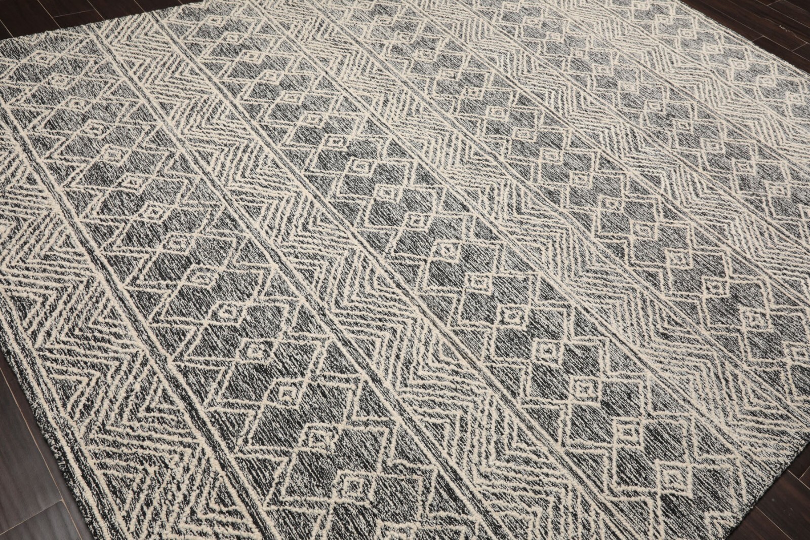 LoomBloom Multi Sizes Modern Black & White Hand Tufted Geometric Wool Area Rug