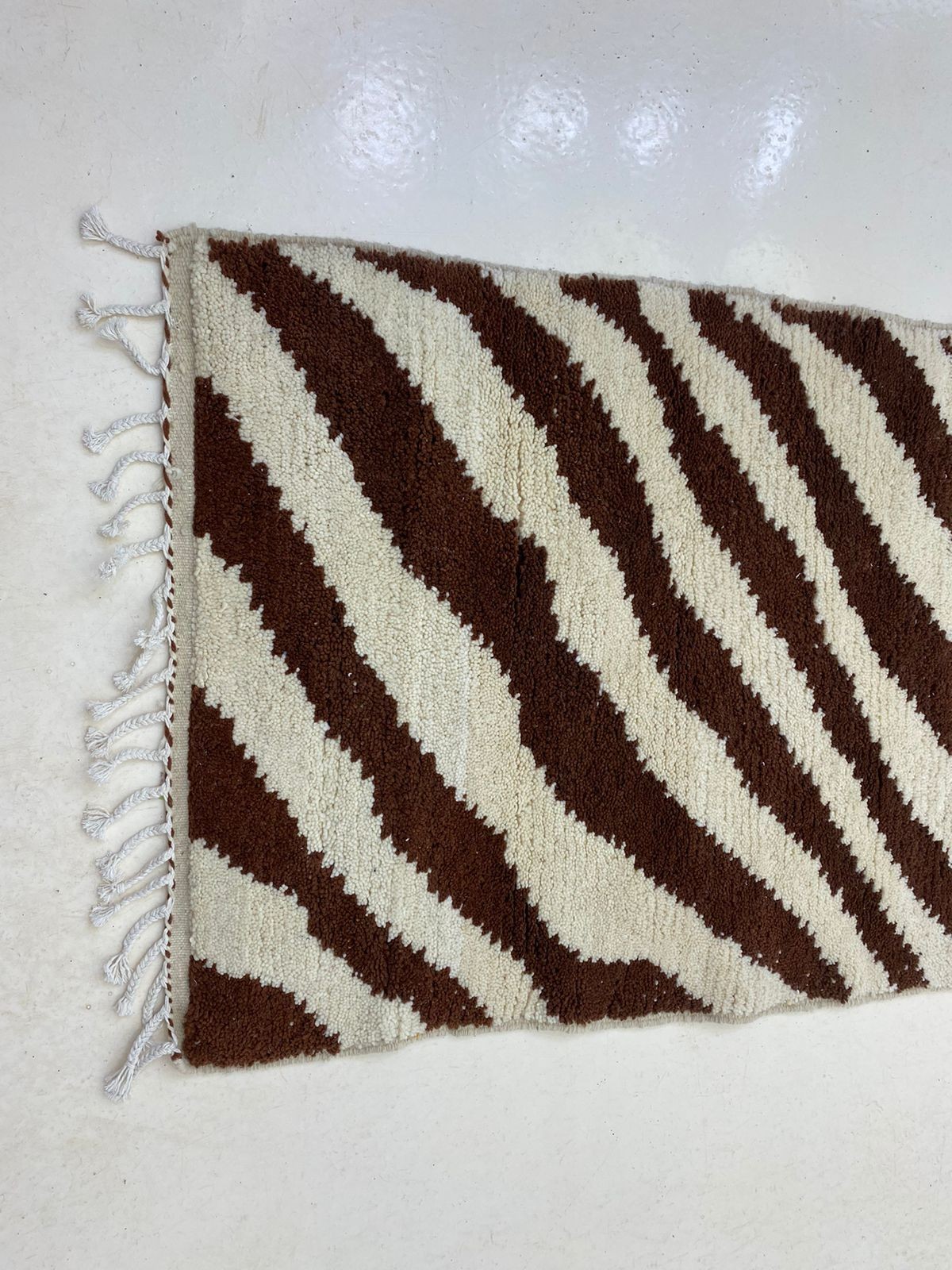 Handmade Moroccan Zebra Runner Rug Brown Ivory Shag Hallway Carpet Modern Animal