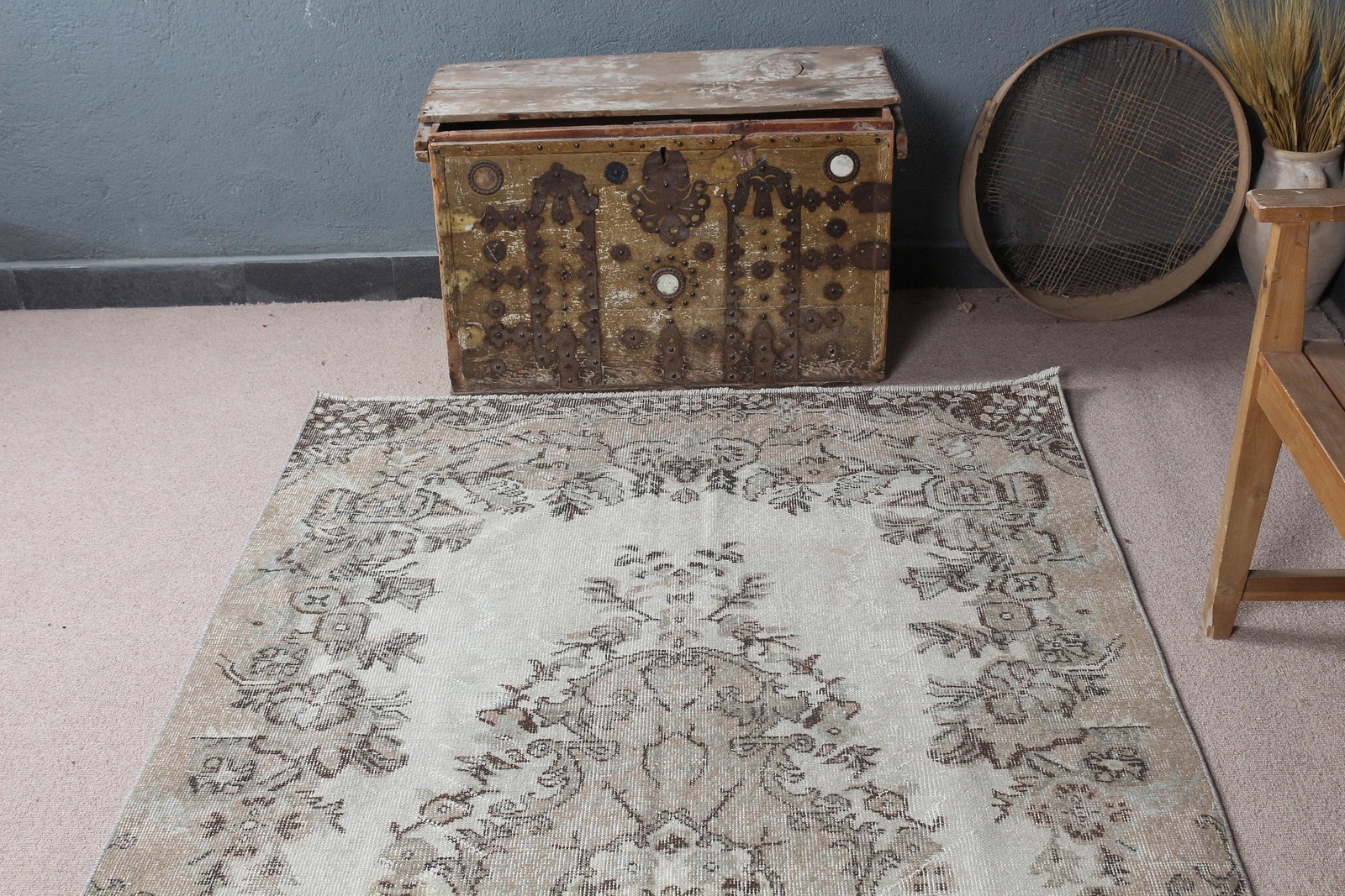 4,5×8,6 ft Rug, Area Vintage Rug, Brown Abstract Rug