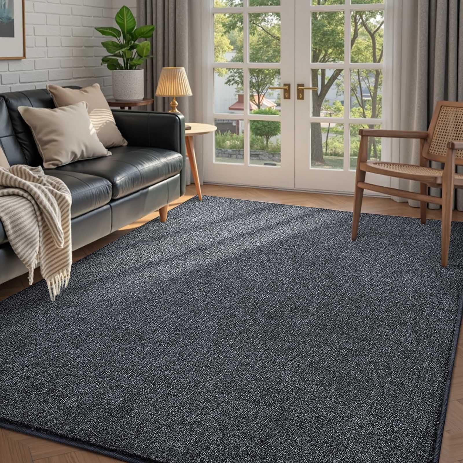 4×6 Grey Solid Thin Low Pile Washable Area Rug NonSlip Indoor Home Decor