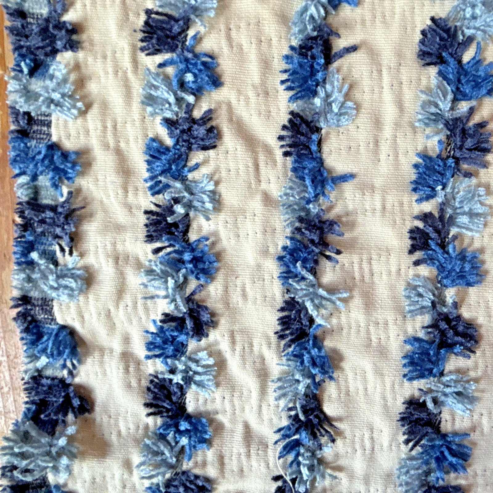 Heavy Upholstery Fabric 45×54 Striped Tufted Yarn Decorator Fabric Blue Cream