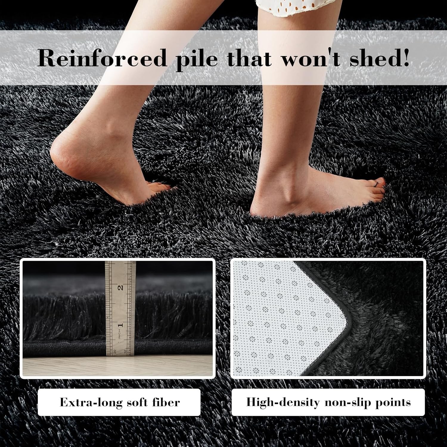 Fluffy Rug Shaggy Area Rug, Black 2×4 Area Rugs for Bedroom,