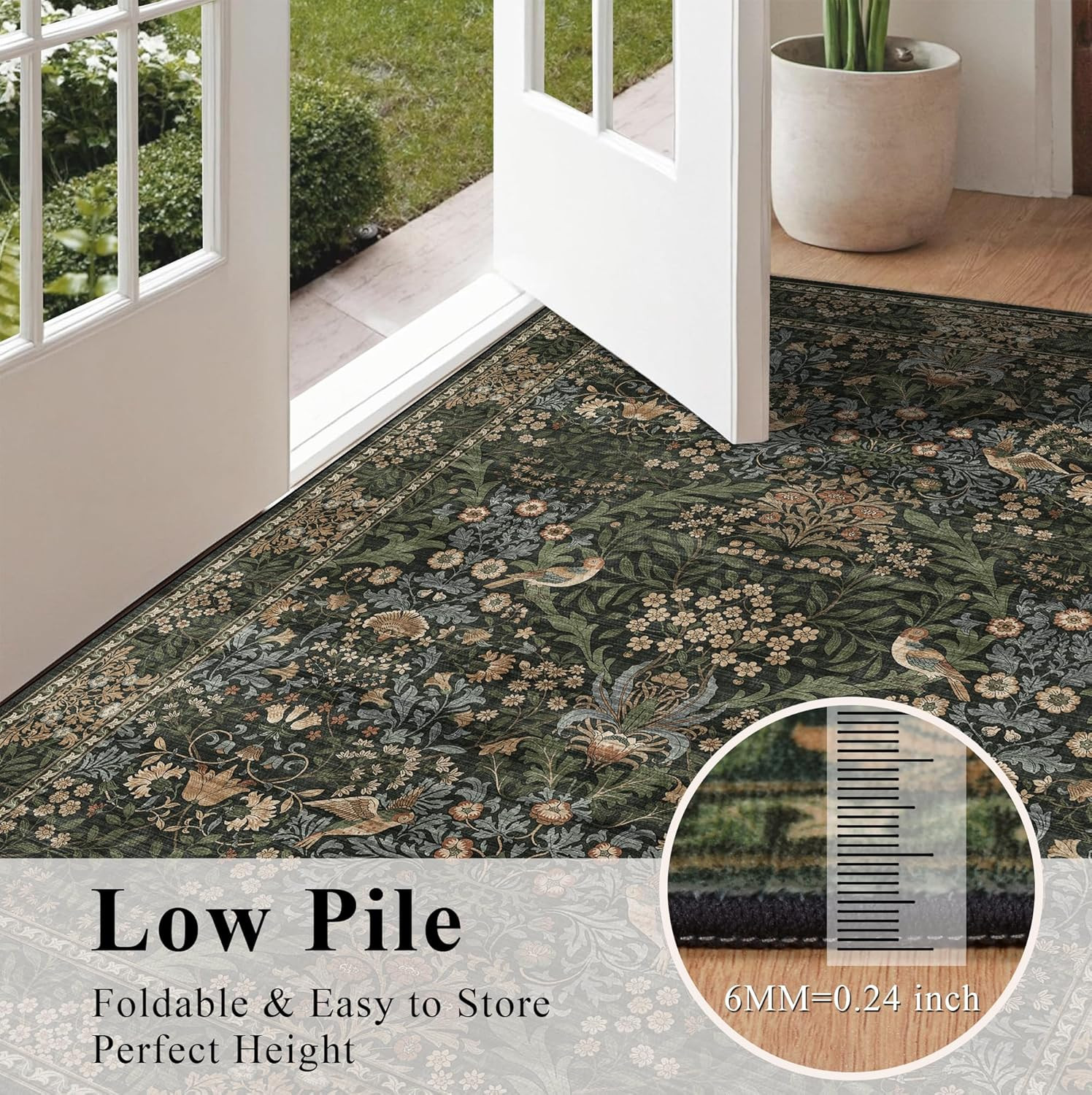 Vintage Boho Floral Area Rug 8×10 – Non-Slip Botanical Carpet for Home