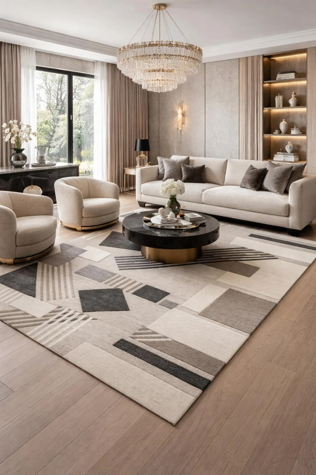 Hand Tufted Wool Rug – Geometric Abstract Neutral Area Rug Handmade Carpet